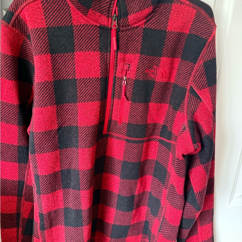 The North Face Men's Checkered Zip-Up Sweater - Red and Black XL